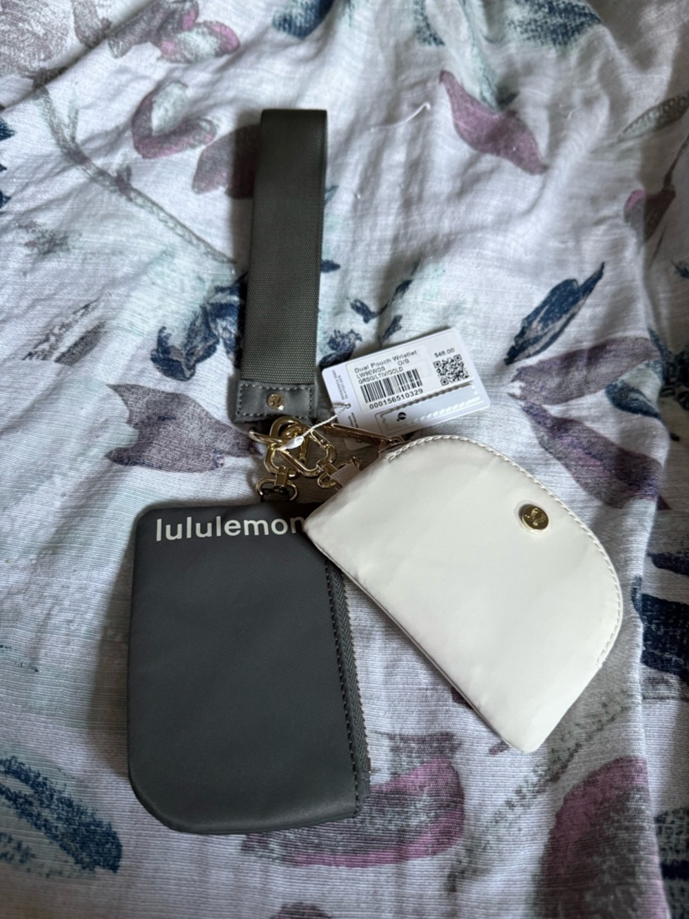 Lululemon Dual Pouch Wristlet Grey Sage/Light Ivory/Gold